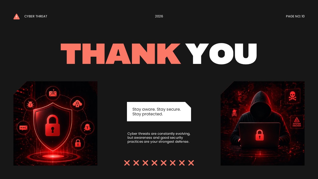 Cybersecurity Thank You Template - closing slide with shield imagery and stay secure message