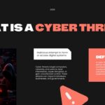 Cybersecurity Template - definition slide with hooded hacker figure and warning symbols explaining cyber threats