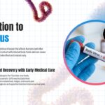 Ebola Virus Template - introduction slide with 75% recovery statistic and medical testing imagery