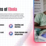 Ebola Virus Template - symptoms slide with four numbered points and patient photograph