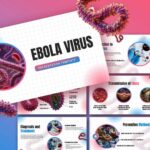 Ebola Virus Template - collage overview showing 11 slides with gradient backgrounds and 3D virus renderings