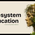 Ecosystem Education Template - title slide with surreal human profile art integrated with greenery and architecture