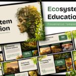 Ecosystem Education Template - overview grid showing 11 slides with nature backgrounds and green foliage borders