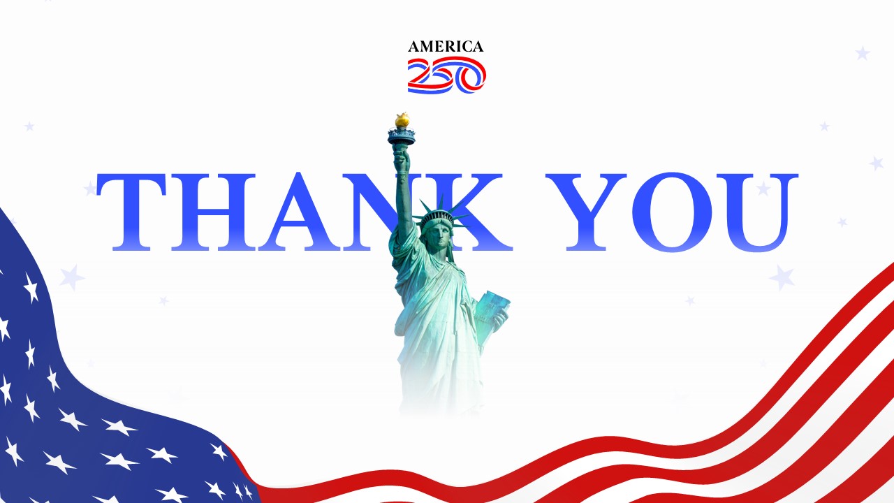 America 250 Template - Thank you closing slide to conclude patriotic presentations with respectful appreciation