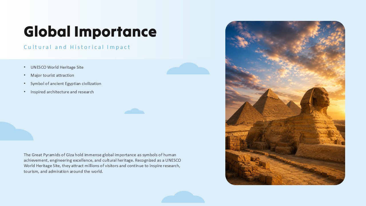 Great Pyramid Importance - Golden hour monument photography highlighting UNESCO status and cultural impact worldwide