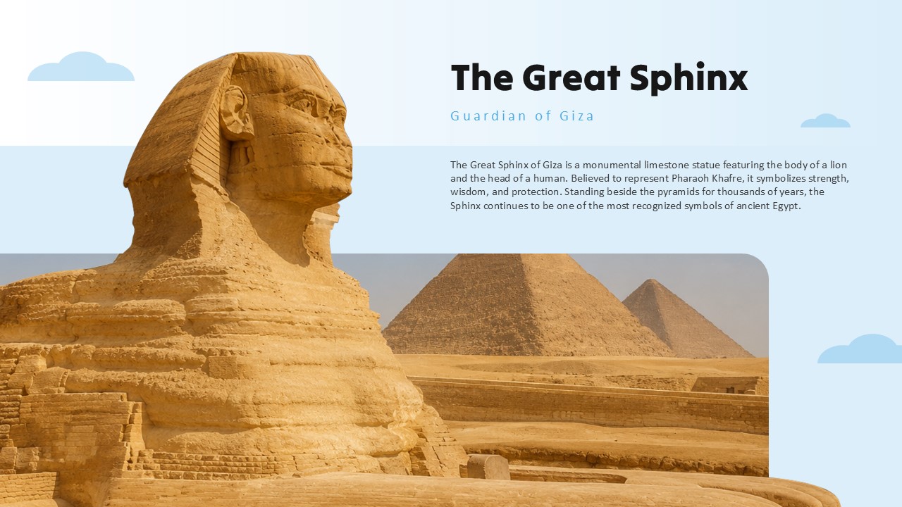 Great Sphinx Guardian - Majestic limestone statue in foreground with pyramids backdrop showcasing ancient protection symbol