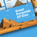 Great Pyramid of Giza Template - Dynamic overlapping pyramid images against vibrant blue sky with bold white typography