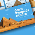 Great Pyramid of Giza Template - Dynamic overlapping pyramid images against vibrant blue sky with bold white typography
