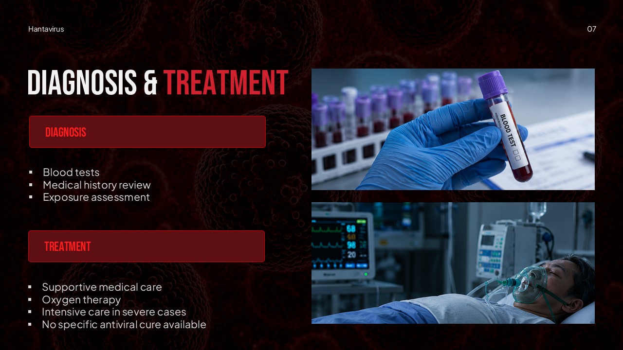 Hantavirus diagnosis treatment slide blood tests medical care options