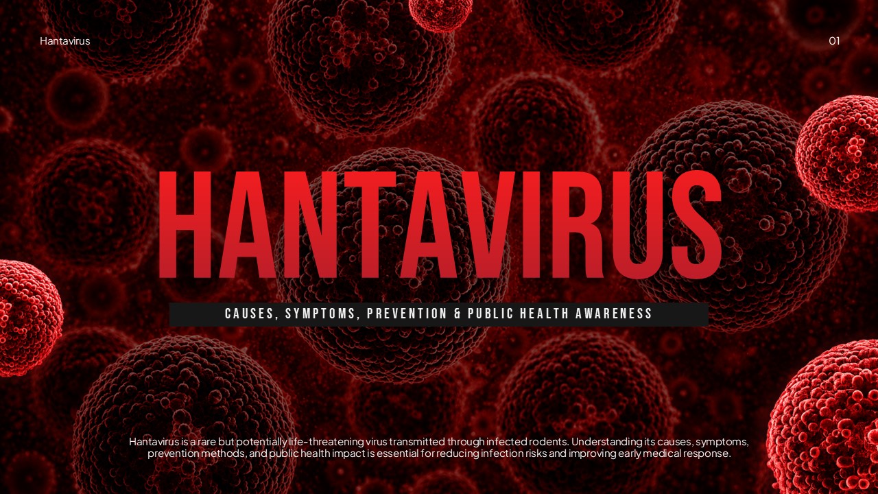 Hantavirus presentation title slide with causes symptoms prevention subtitle
