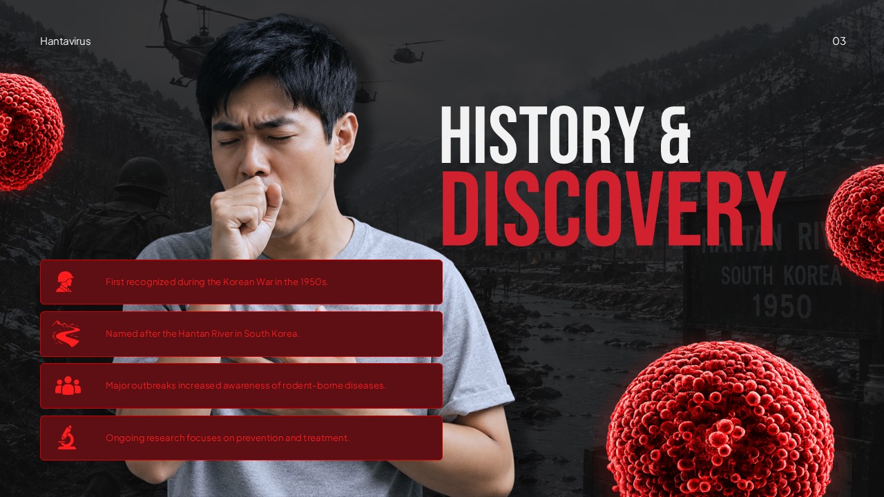 Hantavirus history discovery slide Korean War 1950s timeline information