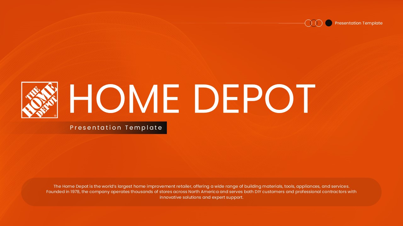 Home Depot presentation template - title slide with orange background