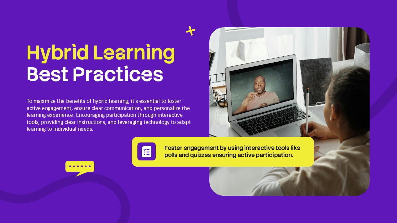 Hybrid Learning Template - best practices slide with implementation strategies and tips