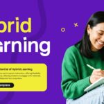 Hybrid Learning Template - title slide with purple background and woman reading book image