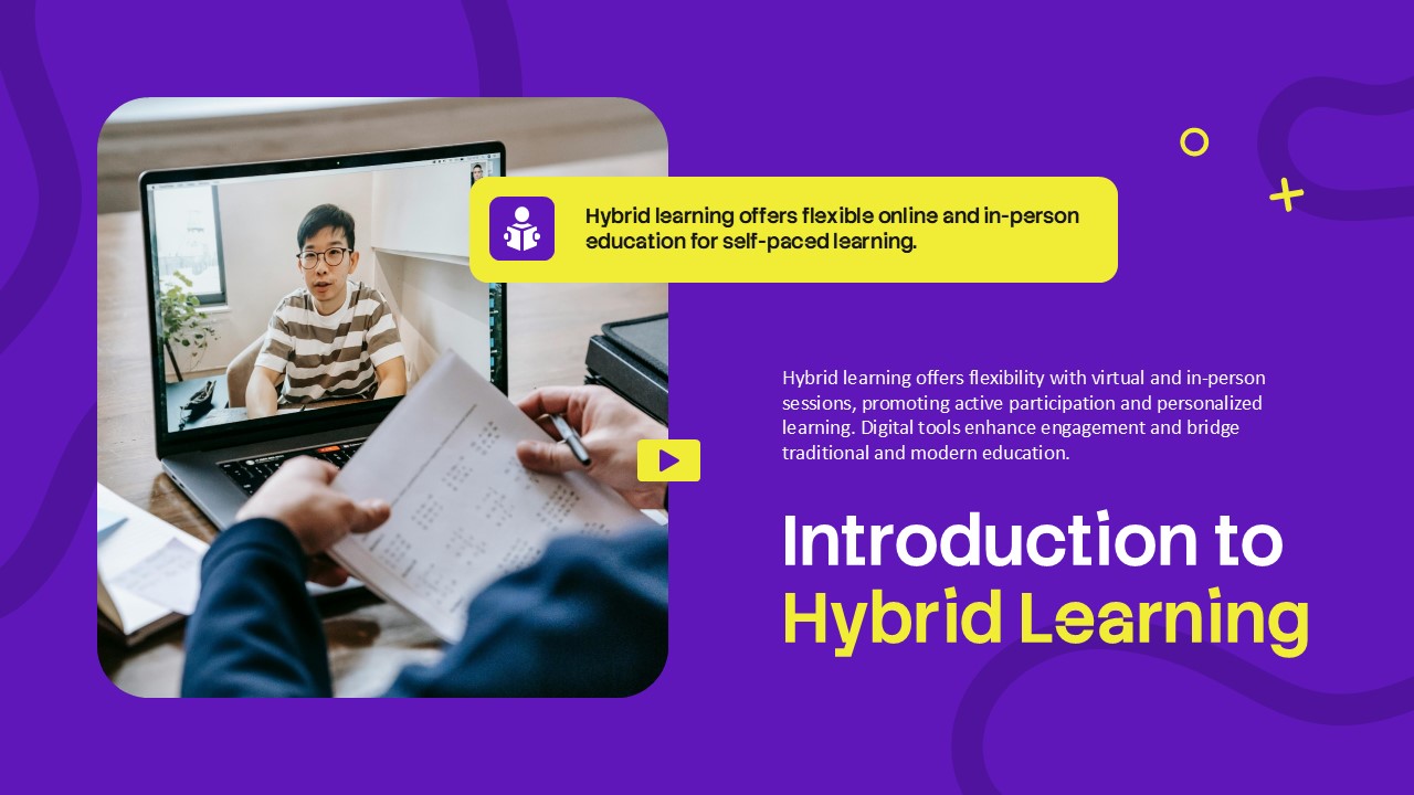 Hybrid Learning Template - introduction slide with video conference setup and concept overview