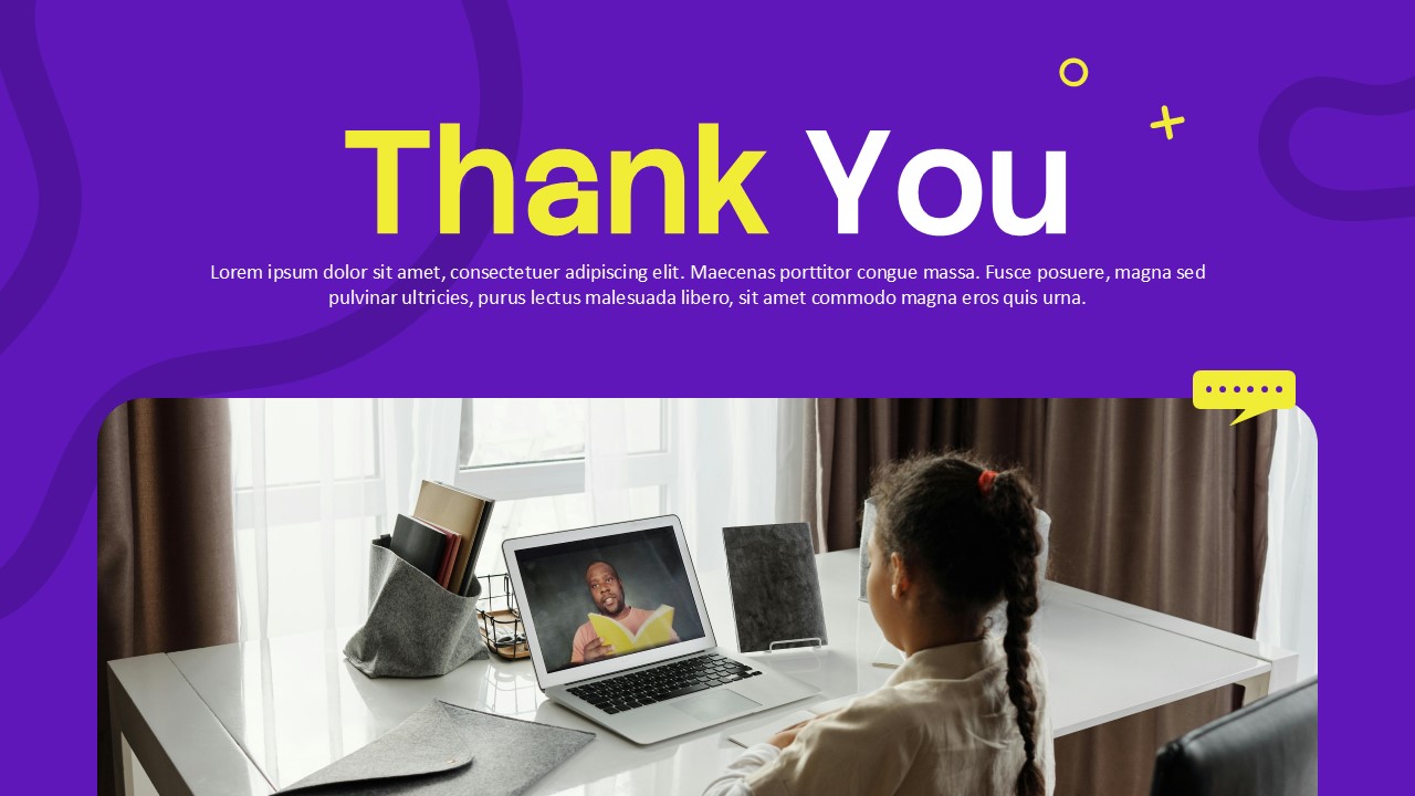 Hybrid Learning Template - thank you closing slide with purple gradient and student workspace