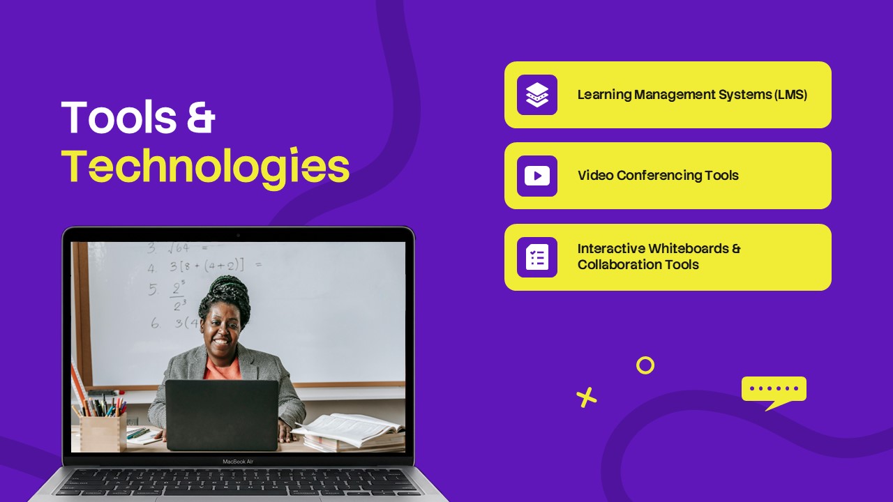 Hybrid Learning Template - tools and technologies slide with LMS and video conferencing options