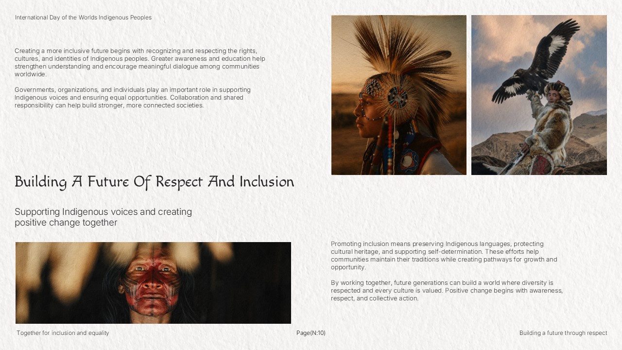 Indigenous Future Template - Building respect slide with eagle photo and traditional regalia imagery
