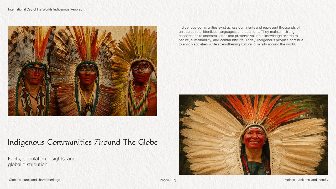 Indigenous Diversity Template - Global communities slide featuring traditional feathered headdresses and regalia