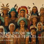 Indigenous Peoples Day Template - Title slide with cultural illustration and white text overlay on brown background