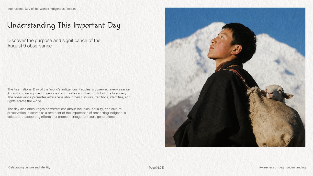 World Indigenous People Template - Understanding slide with mountain landscape and traditional dress photography