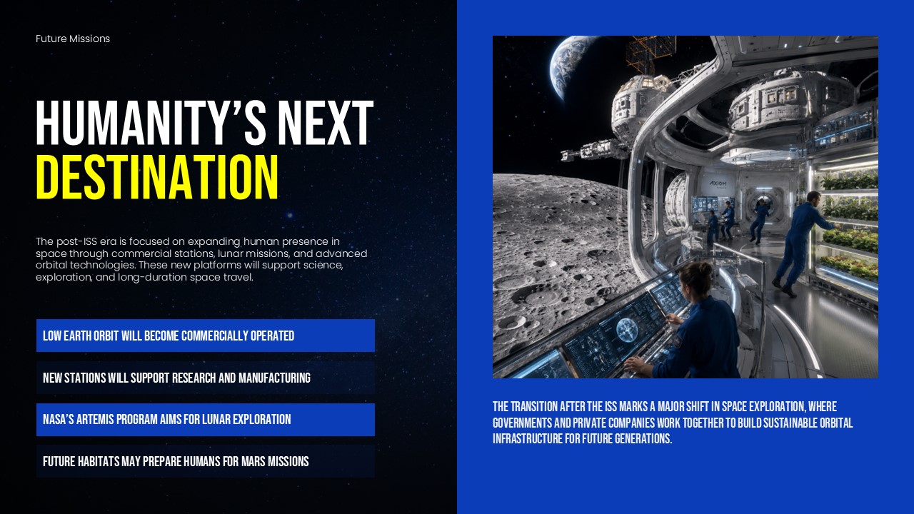 International Space Station Transition Plan - Future space destinations with lunar station and Earth views