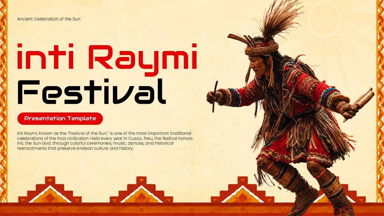 Inti Raymi Festival Template - Title slide with ceremonial performer