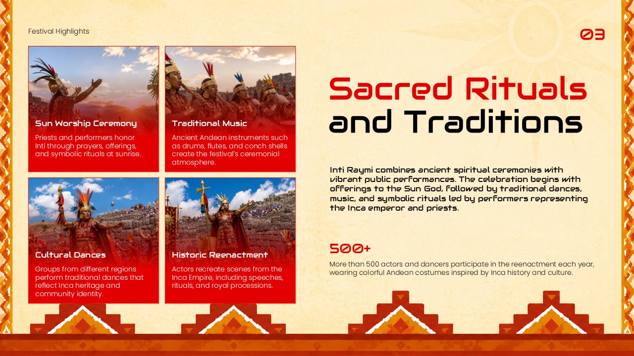 Inti Raymi Festival Template - Sacred rituals four-quadrant layout