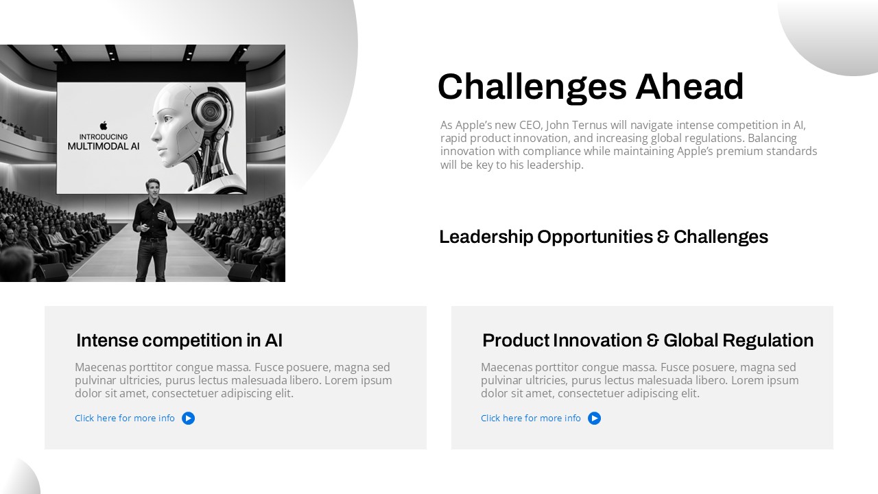 John Ternus Template - Challenges slide to present future business obstacles and strategic concerns
