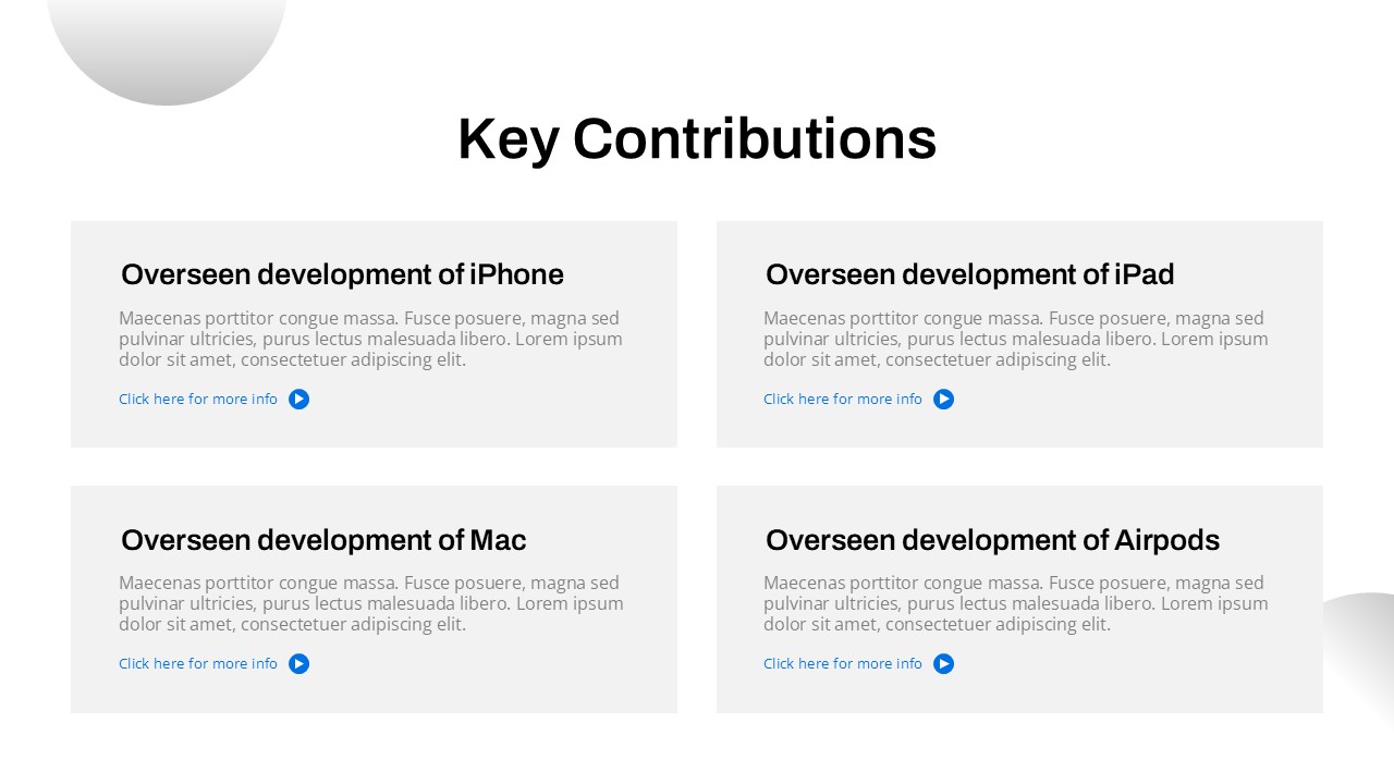 John Ternus Template - Contributions grid slide to highlight executive achievements and product leadership