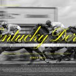 Kentucky Derby Google Slides Template - Title slide with dramatic horse racing photo and elegant yellow typography