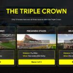 Triple Crown Template - Three-column layout comparing Kentucky Derby, Preakness Stakes, and Belmont Stakes races