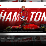 Lewis Hamilton Template - Cover slide with Ferrari F1 car, red diagonal banner, Hamilton text, and slide preview montage