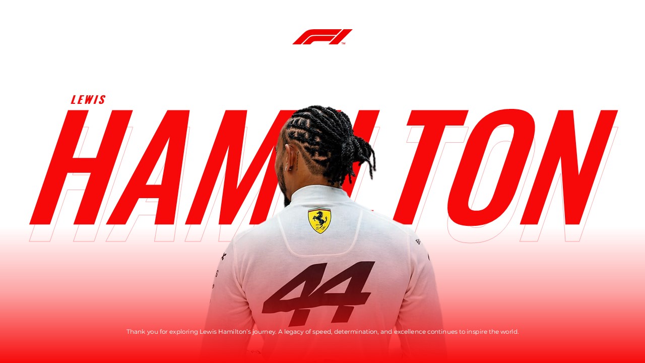 Lewis Hamilton Template - Conclusion slide with Hamilton text, number 44 Ferrari shirt, gradient background