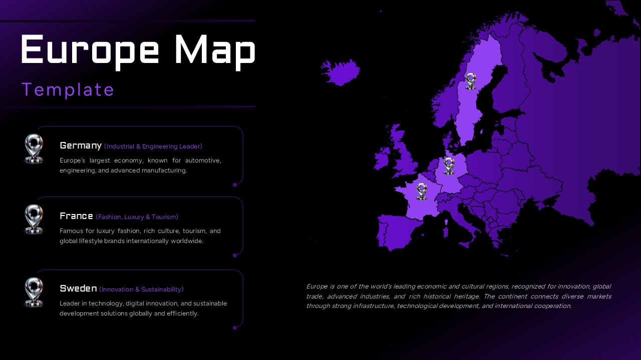 Europe Map Template - Cover slide to introduce European market analysis and regional business presentations