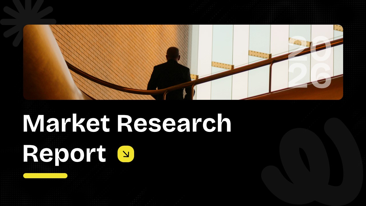 Market Research Report Template title slide with dramatic black background to open professional presentations