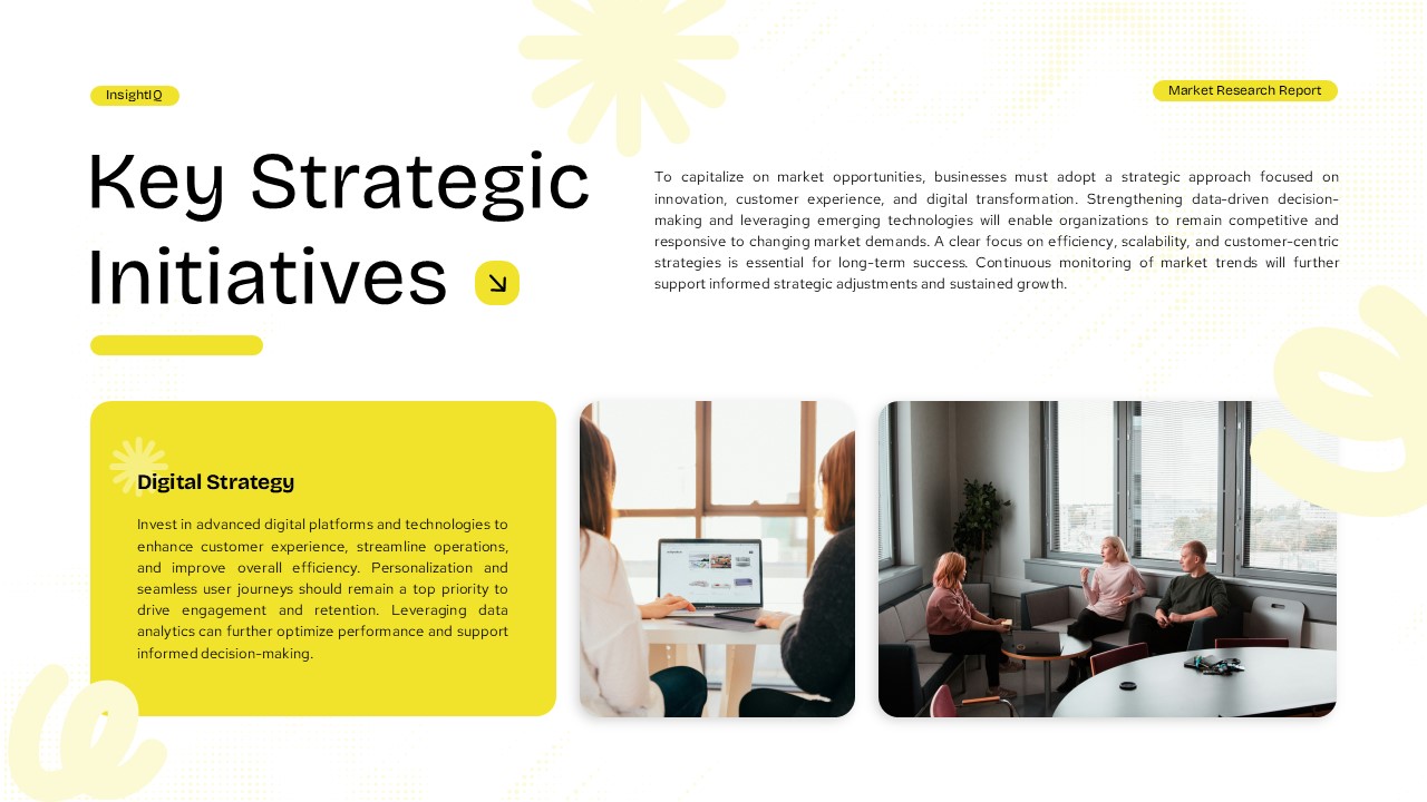 Market Research Report Template strategic initiatives slide to present action plans and recommendations