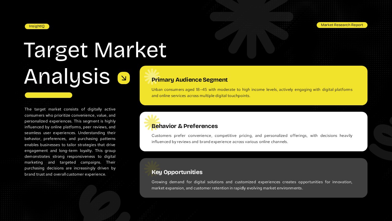 Market Research Report Template target analysis slide to segment audiences and identify market opportunities