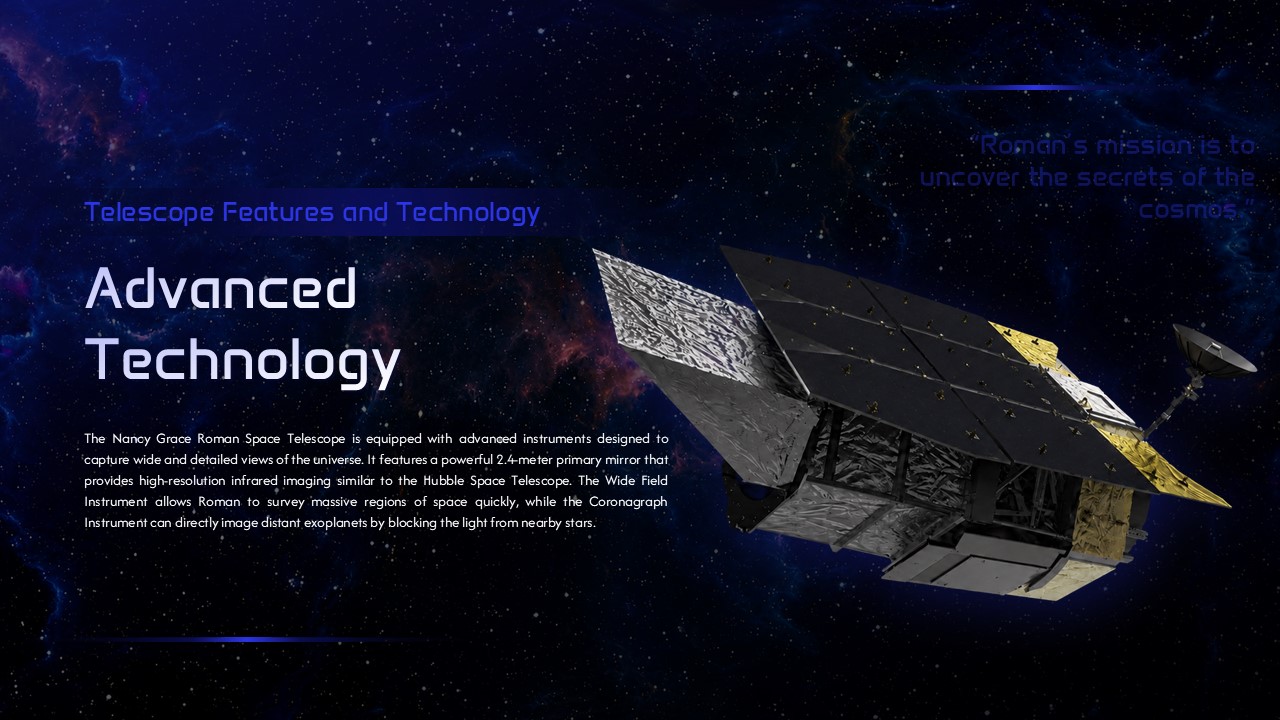 Nancy Grace Roman Advanced Technology - Detailed telescope features merge with technical specifications in space setting