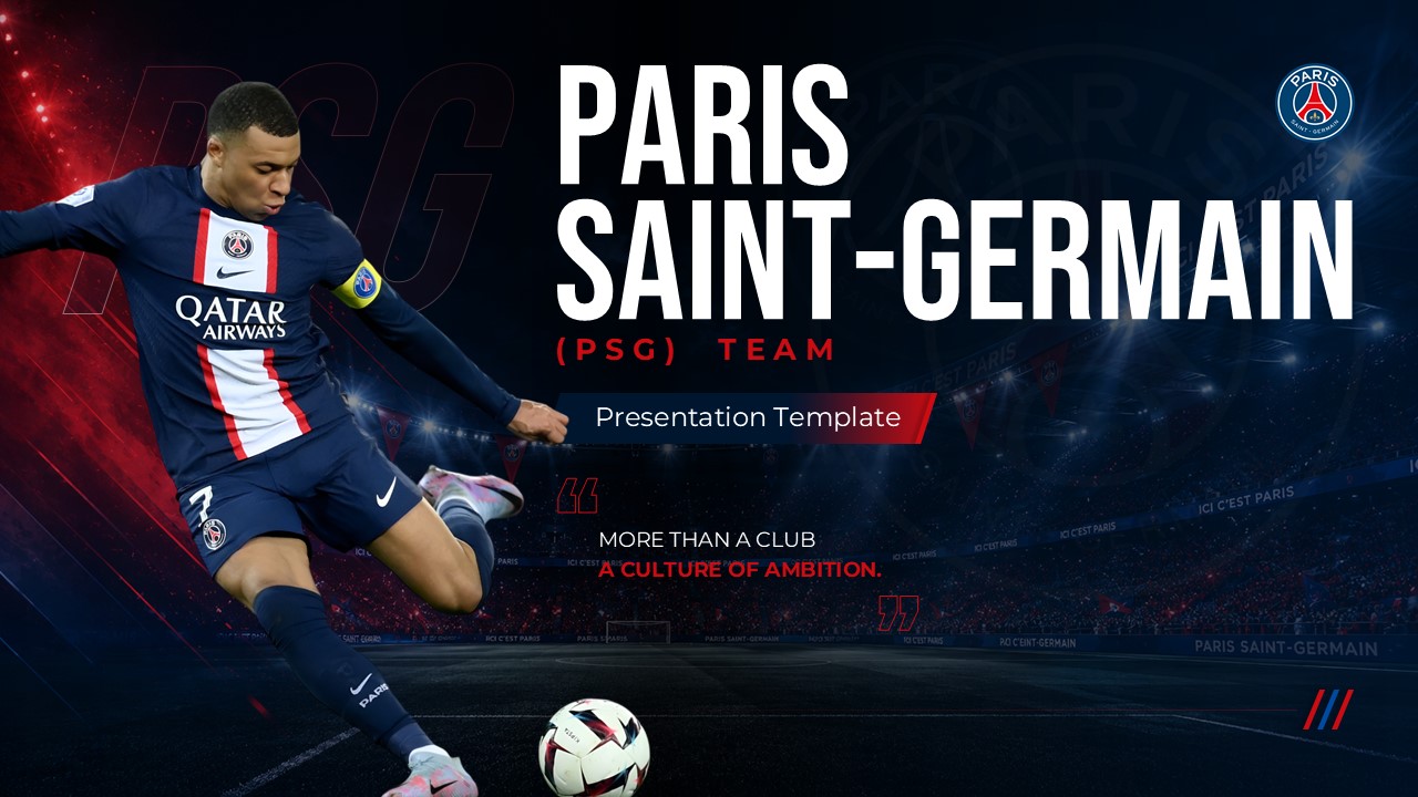 PSG Template - Title slide with stadium background and team branding