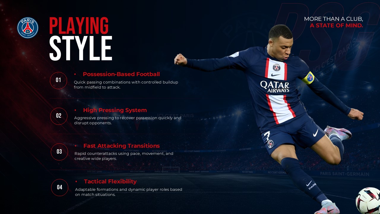 PSG Playing Style - Four tactical elements with action player photo