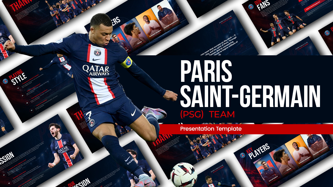 PSG PowerPoint Template - Dynamic cover slide with player collage