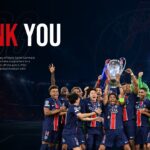 PSG Thank You - Closing slide with Champions League trophy celebration
