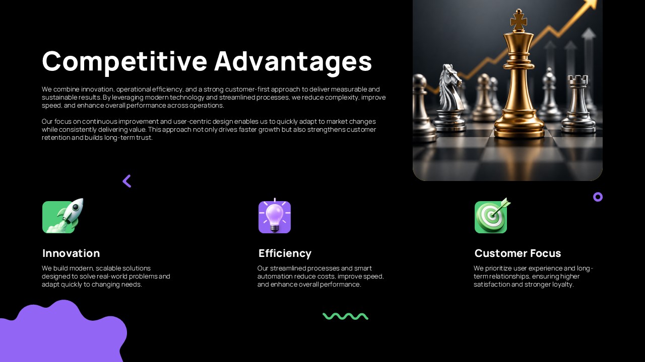 Pitchcraft Creative Deck Template - competitive advantages slide to highlight strategic differentiators