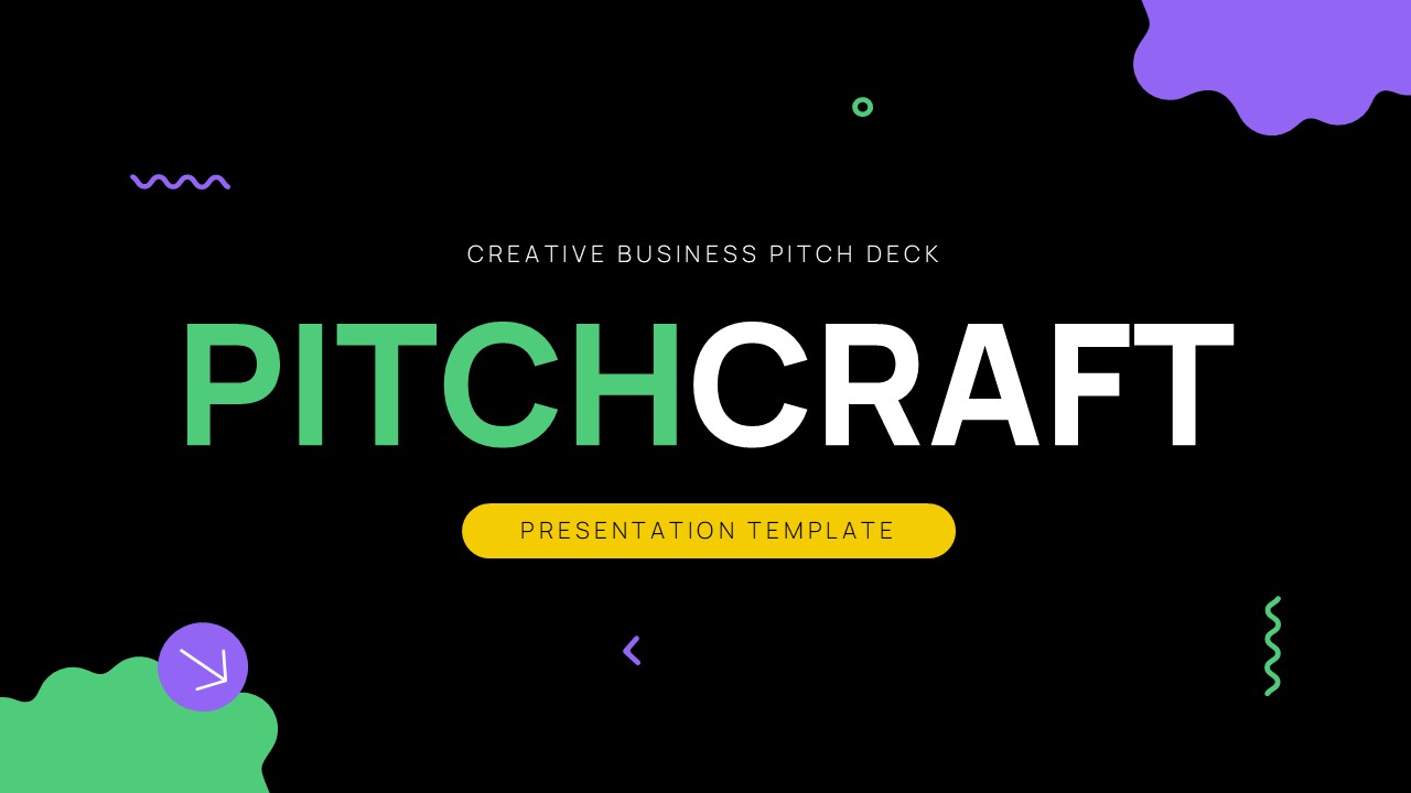 Pitchcraft Creative Deck Template - title slide to introduce your business pitch presentation with bold branding