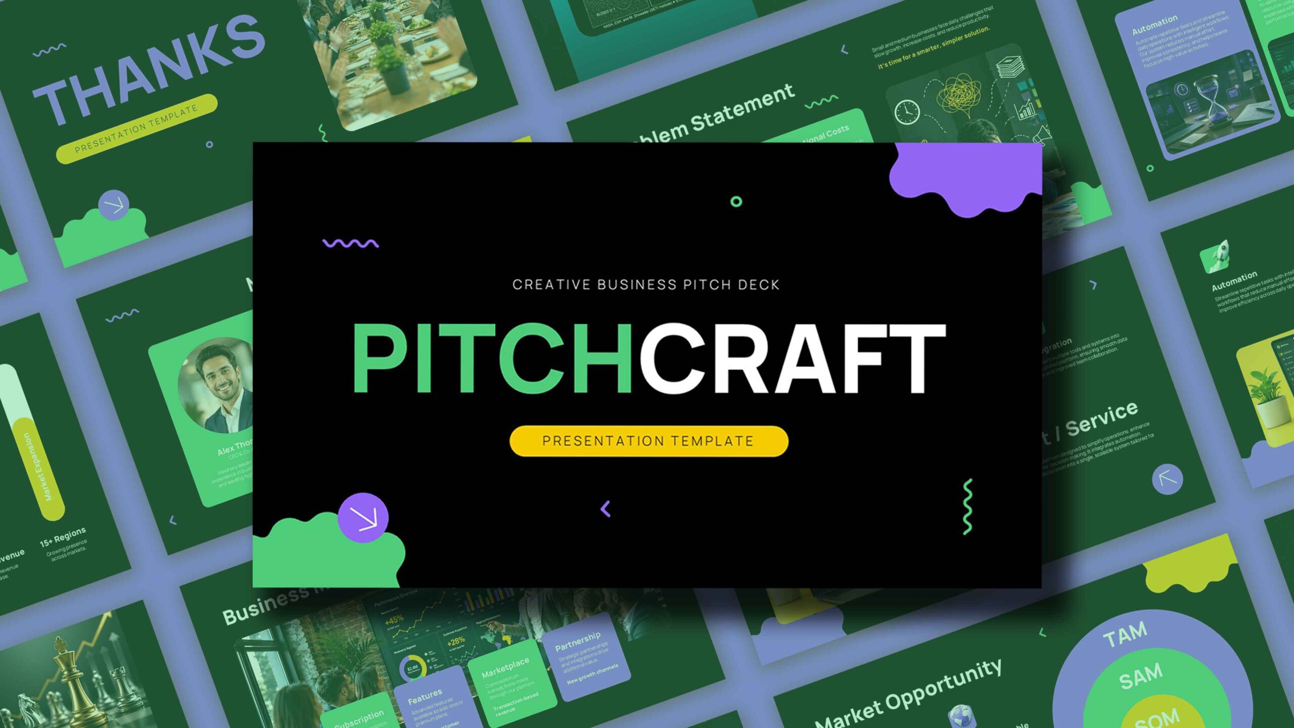 Pitchcraft Creative Deck Template - overview slide showcasing the complete presentation template design