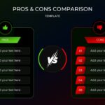 Pros and Cons List Template - Dark modern design splits advantages and disadvantages with striking VS lightning bolt separator