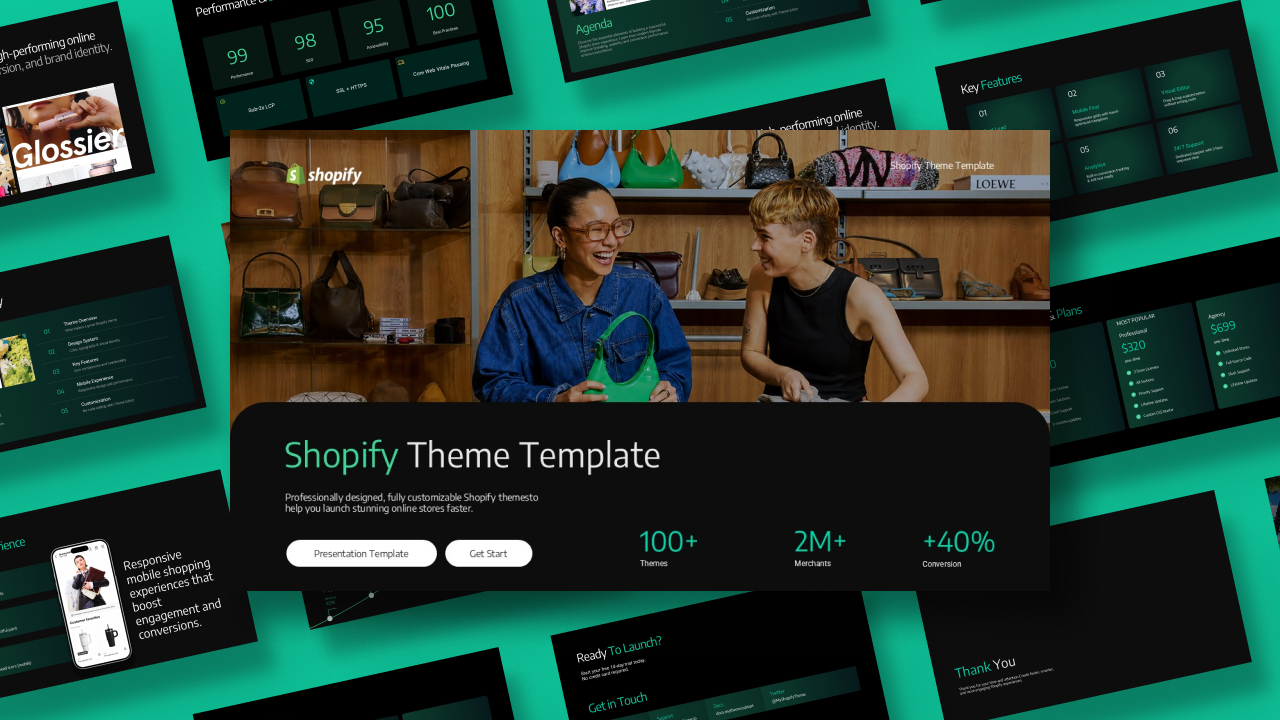 Shopify Theme Template - Cover slide with collage design, retail store imagery and key statistics