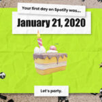 Spotify Anniversary Template - Birthday cake celebration slide with lime green background and golden decorations