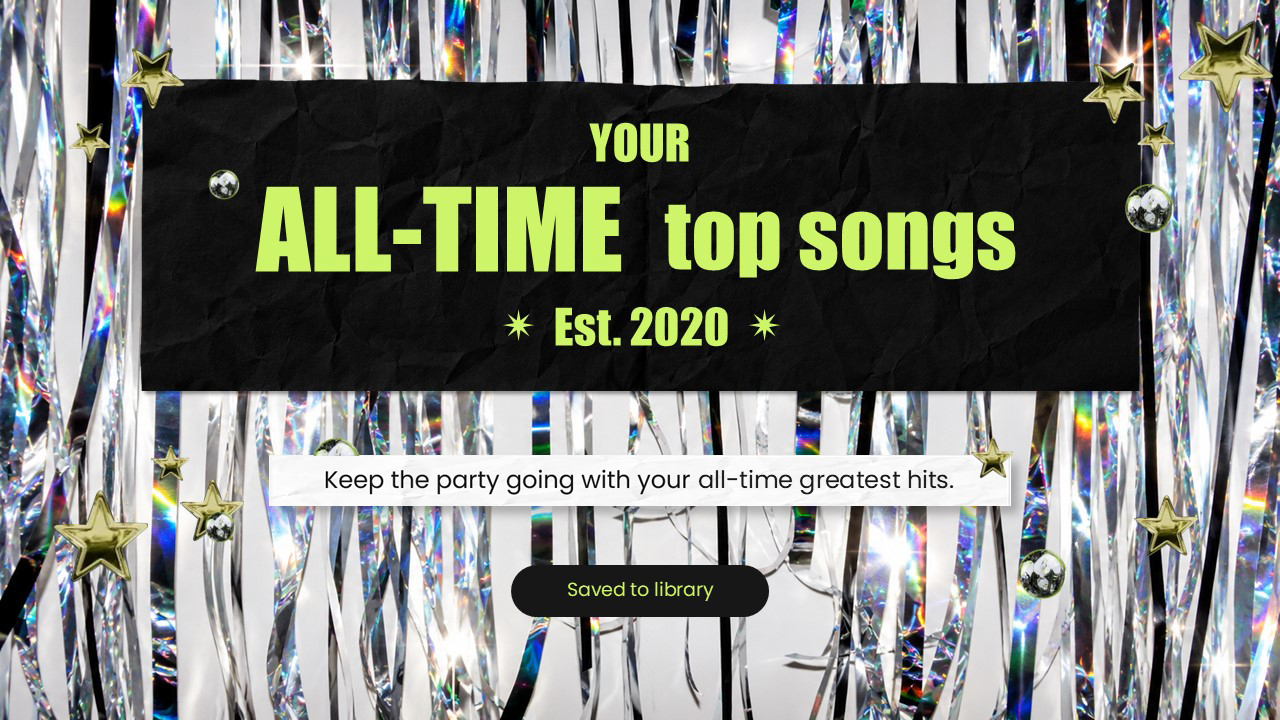 Playlist Creation Template - Crystal prism background with all-time top songs text and saved library button